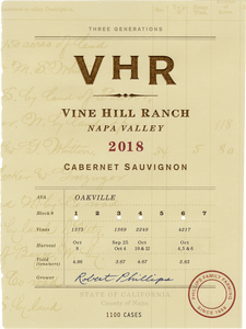 2019 Vine Hill Ranch "VHR" Napa Valley Cabernet Sauvignon